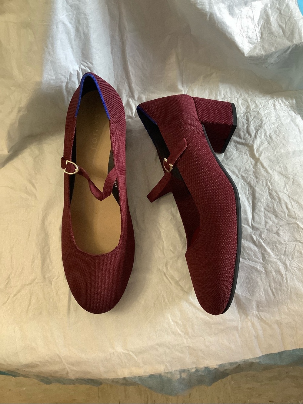 Rothy’s The Mary Jane Heel Women's Size 10 Burgundy Knit Block Heel Pumps - Picture 2 of 16